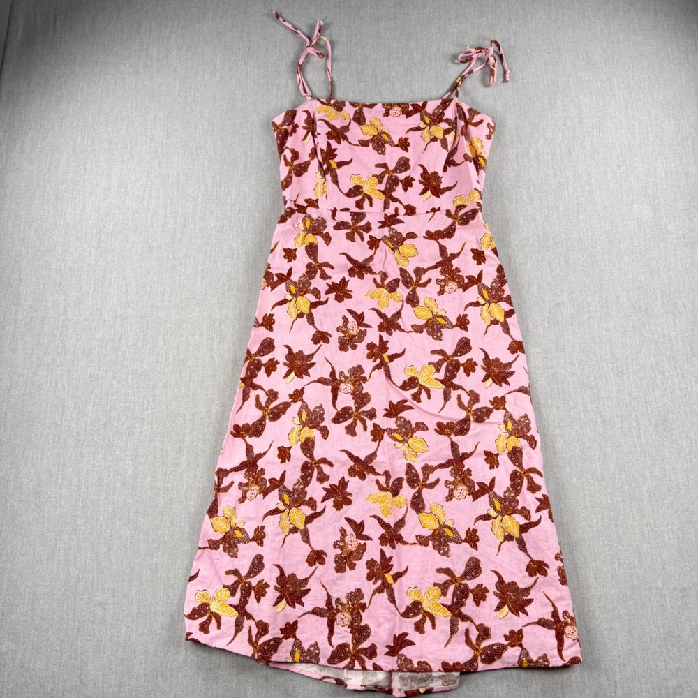 House‎ of Harlow 1960 Pink Floral Midi Dress Tie Shoulder Cutout Back Large